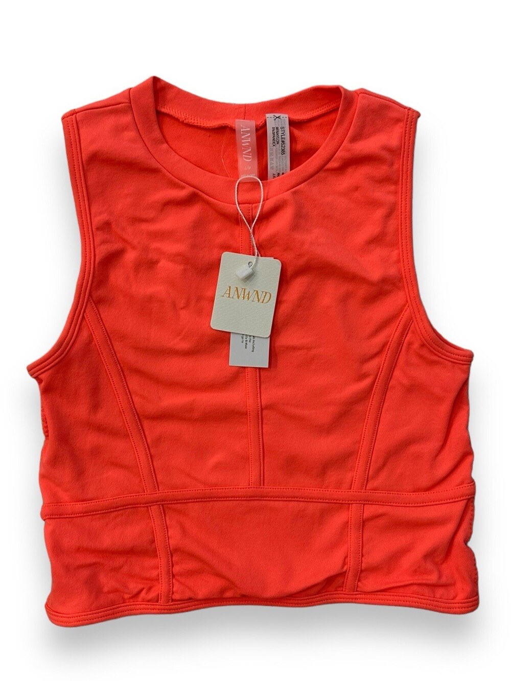 ANWND Cropped Tank Top Women's S/M Neon Orange Gym Workout Athleisure Contoured